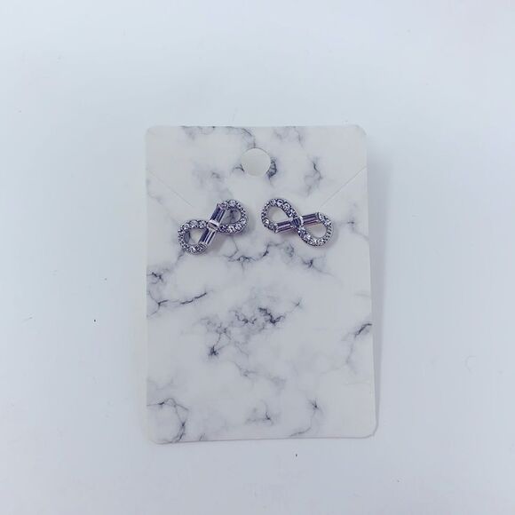 White Rhinestone Crystal Gem Infinity Symbol Studs Post Earrings - Picture 7 of 8